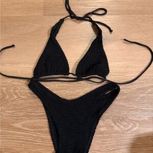 Black Crinkle Bond-eye Bikini Set